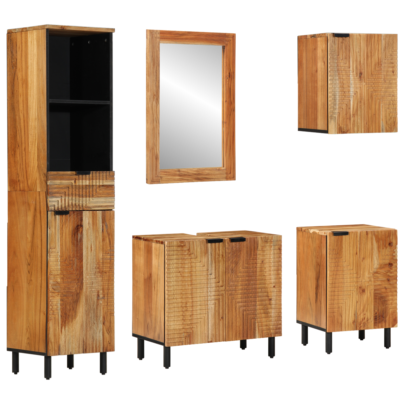 vidaXL Vijfdelige Badkamer Meubelset Bruin Massief Hout Acacia