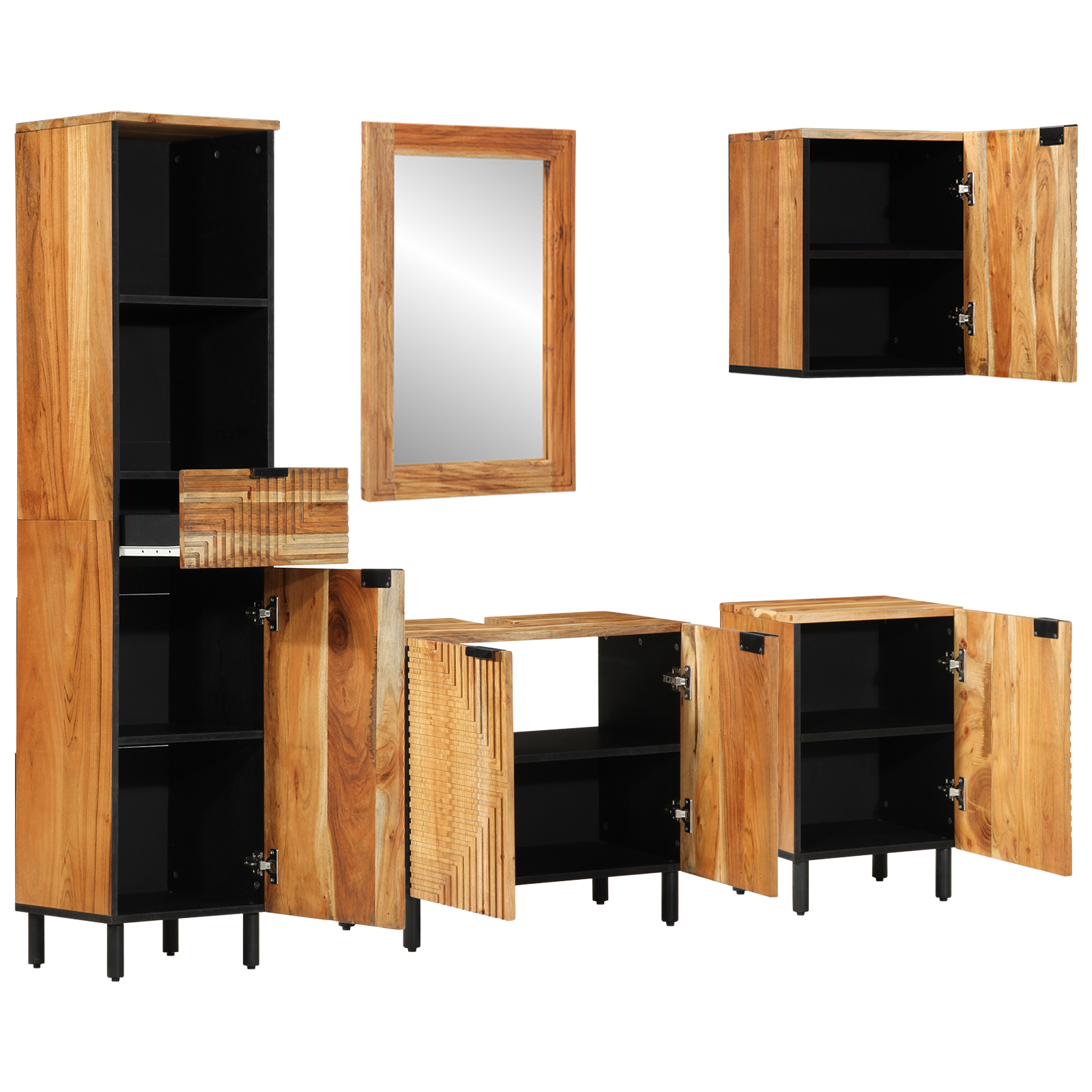 vidaXL Vijfdelige Badkamer Meubelset Bruin Massief Hout Acacia