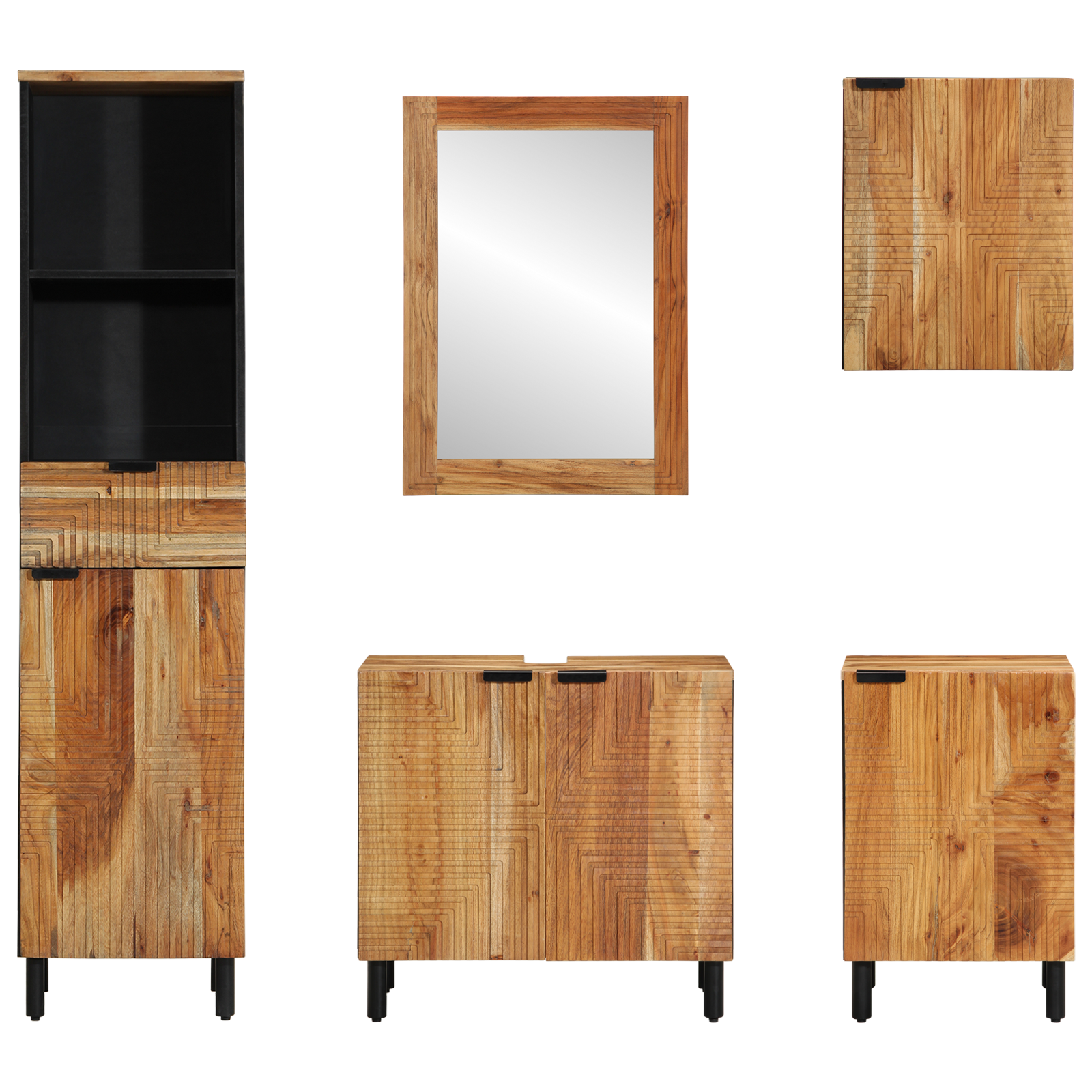 vidaXL Vijfdelige Badkamer Meubelset Bruin Massief Hout Acacia