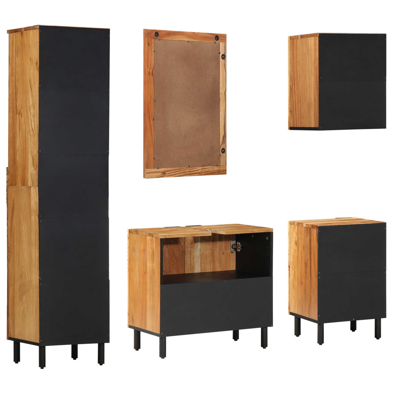 vidaXL Vijfdelige Badkamer Meubelset Bruin Massief Hout Acacia