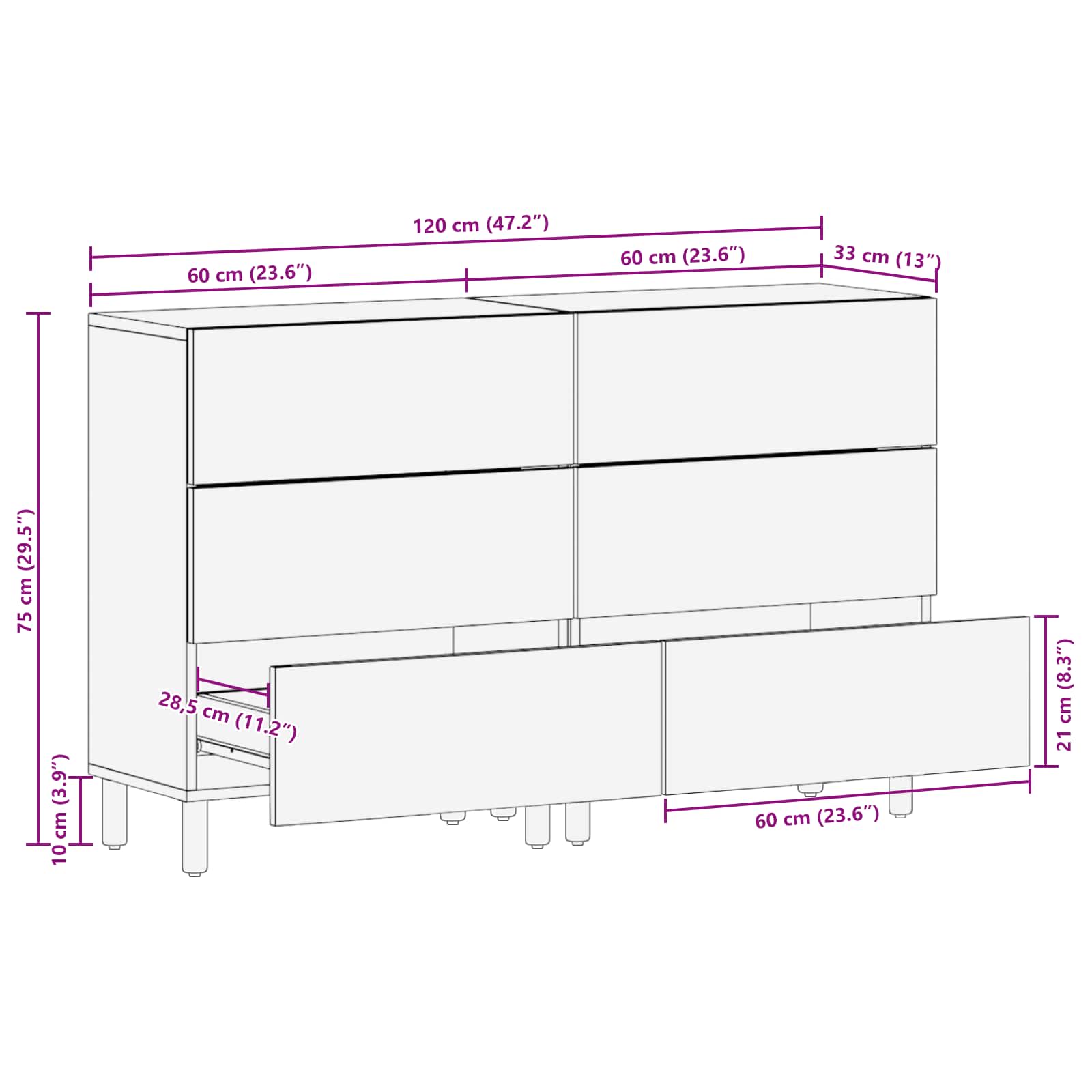 vidaXL Dressoir Witte Was Afwerking Massief Mango Hout
