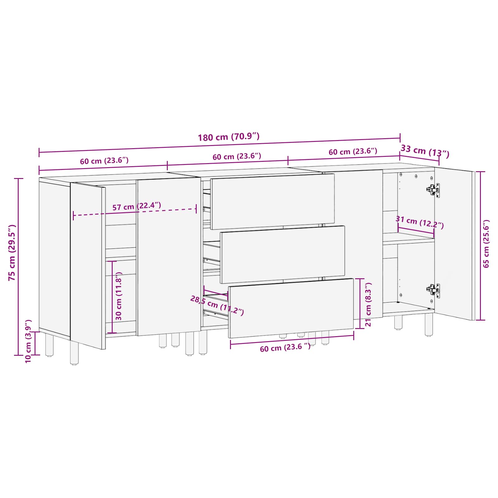 vidaXL Dressoir Witte Was Afwerking Massief Mango Hout