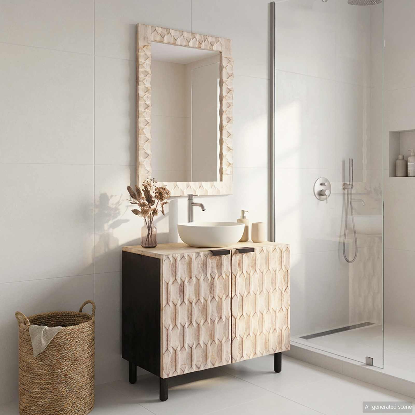 vidaXL Badkamer Sets met opslag Witte Was Afwerking Massief Mango Hout