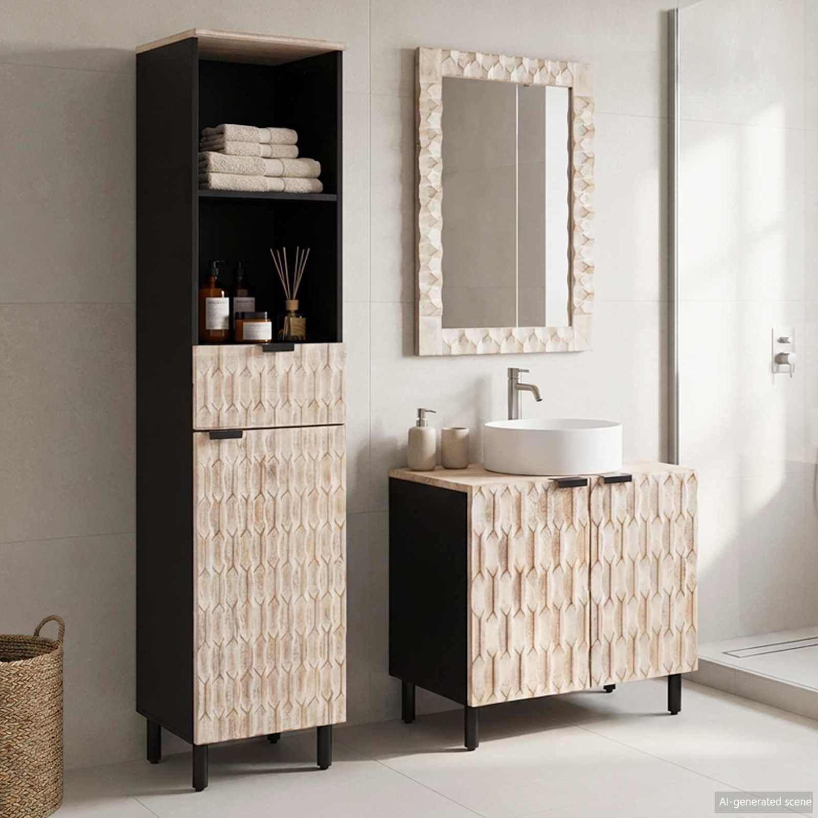vidaXL Badkamer Sets met lade Witte Was Afwerking Massief Mango Hout