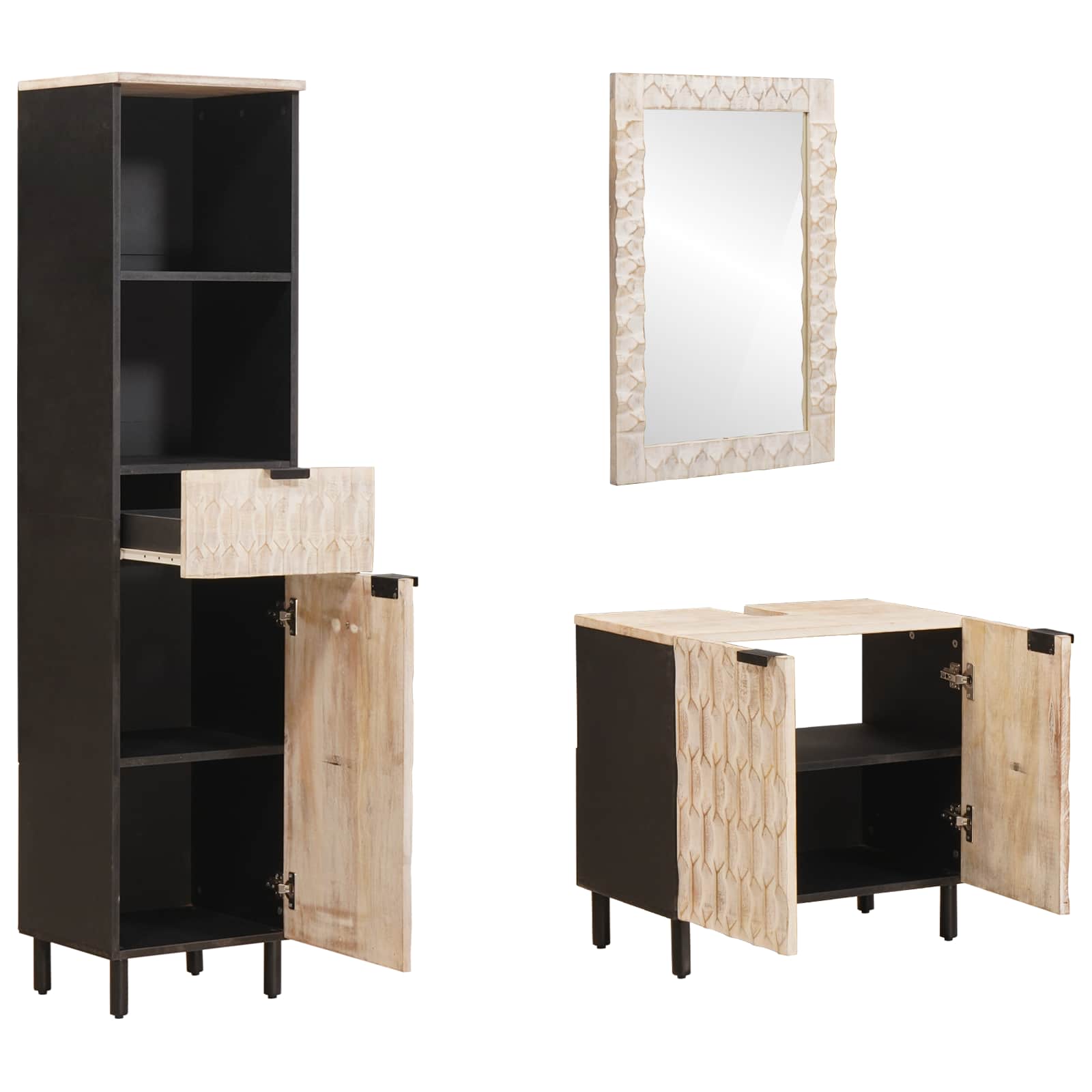 vidaXL Badkamer Sets met lade Witte Was Afwerking Massief Mango Hout