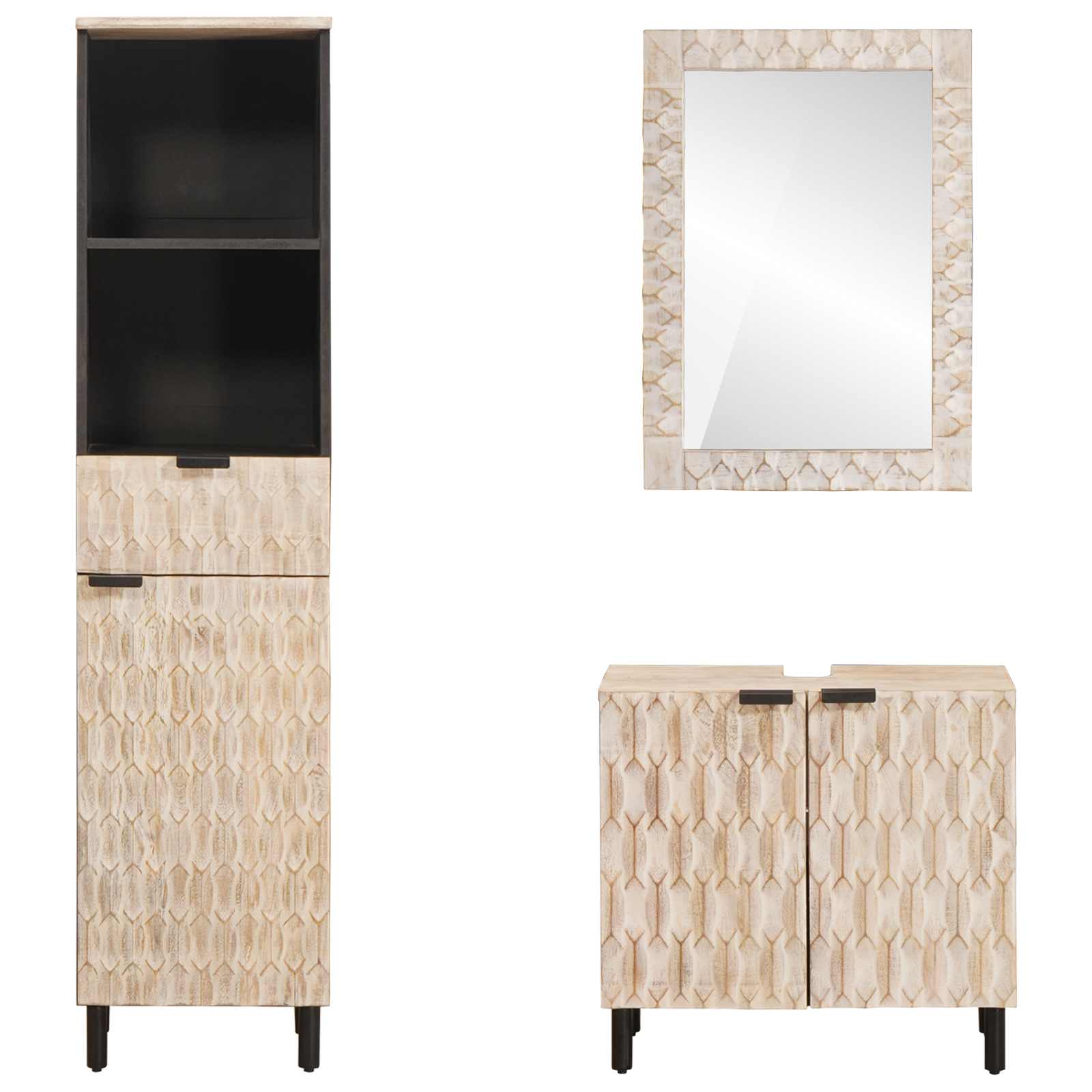 vidaXL Badkamer Sets met lade Witte Was Afwerking Massief Mango Hout