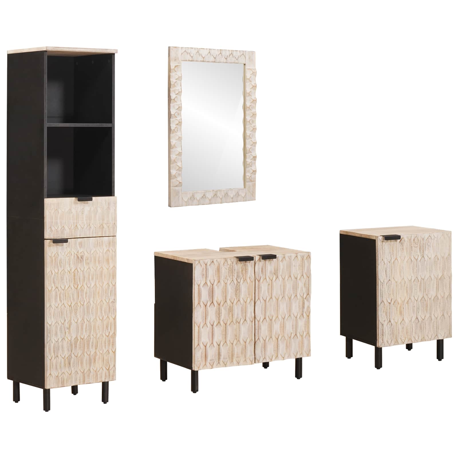 vidaXL Badkamer Sets met lade Witte Was Afwerking Massief Mango Hout