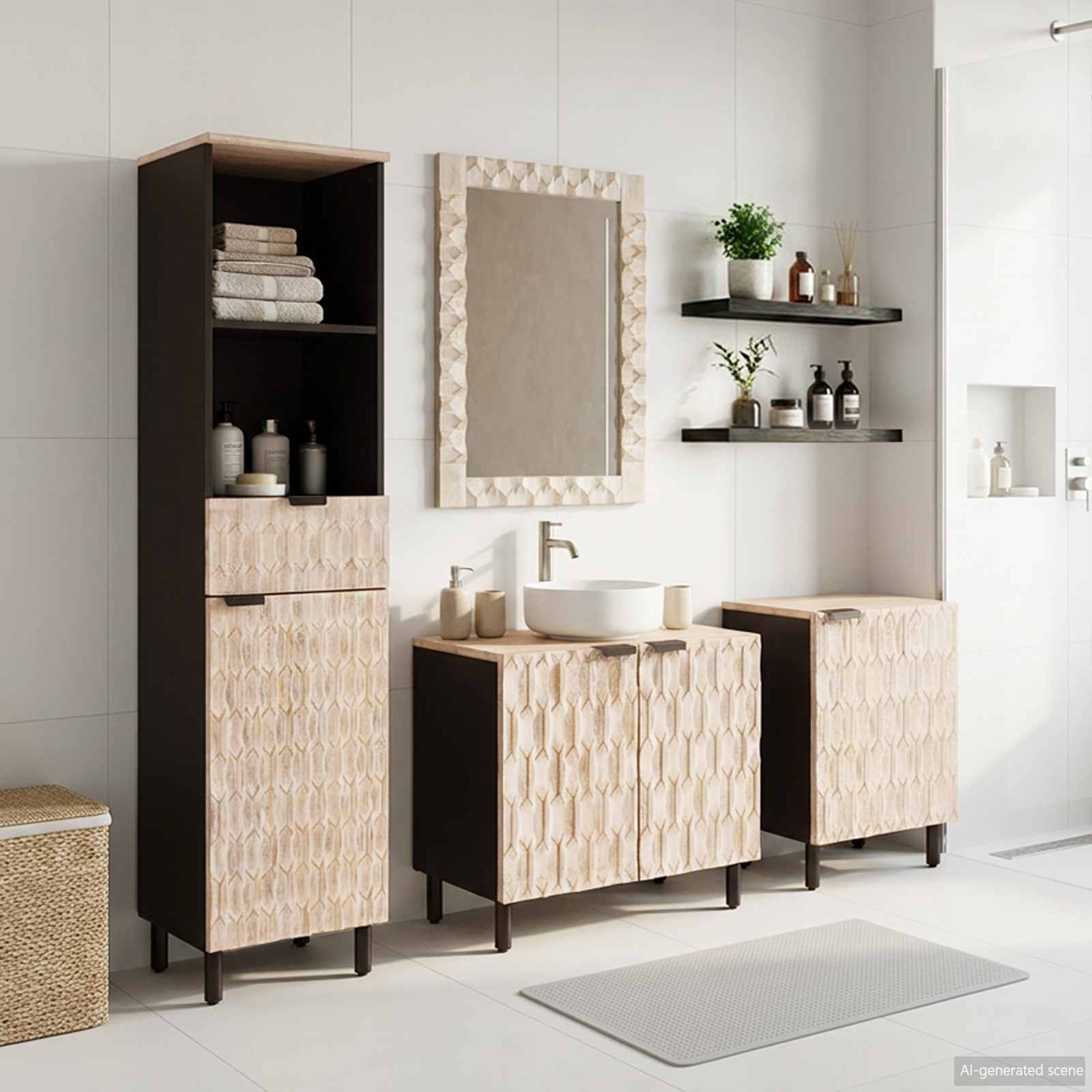 vidaXL Badkamer Sets met lade Witte Was Afwerking Massief Mango Hout