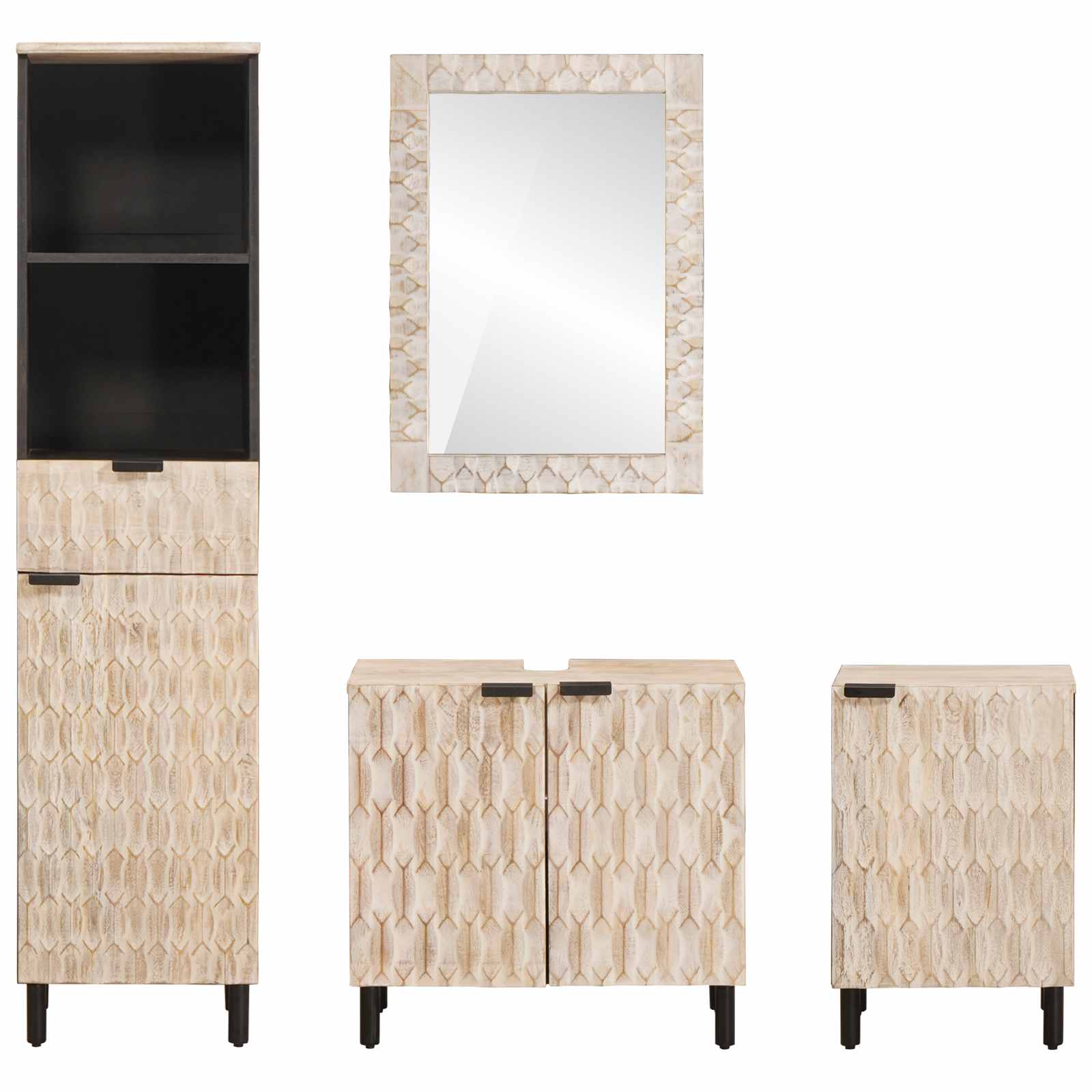 vidaXL Badkamer Sets met lade Witte Was Afwerking Massief Mango Hout