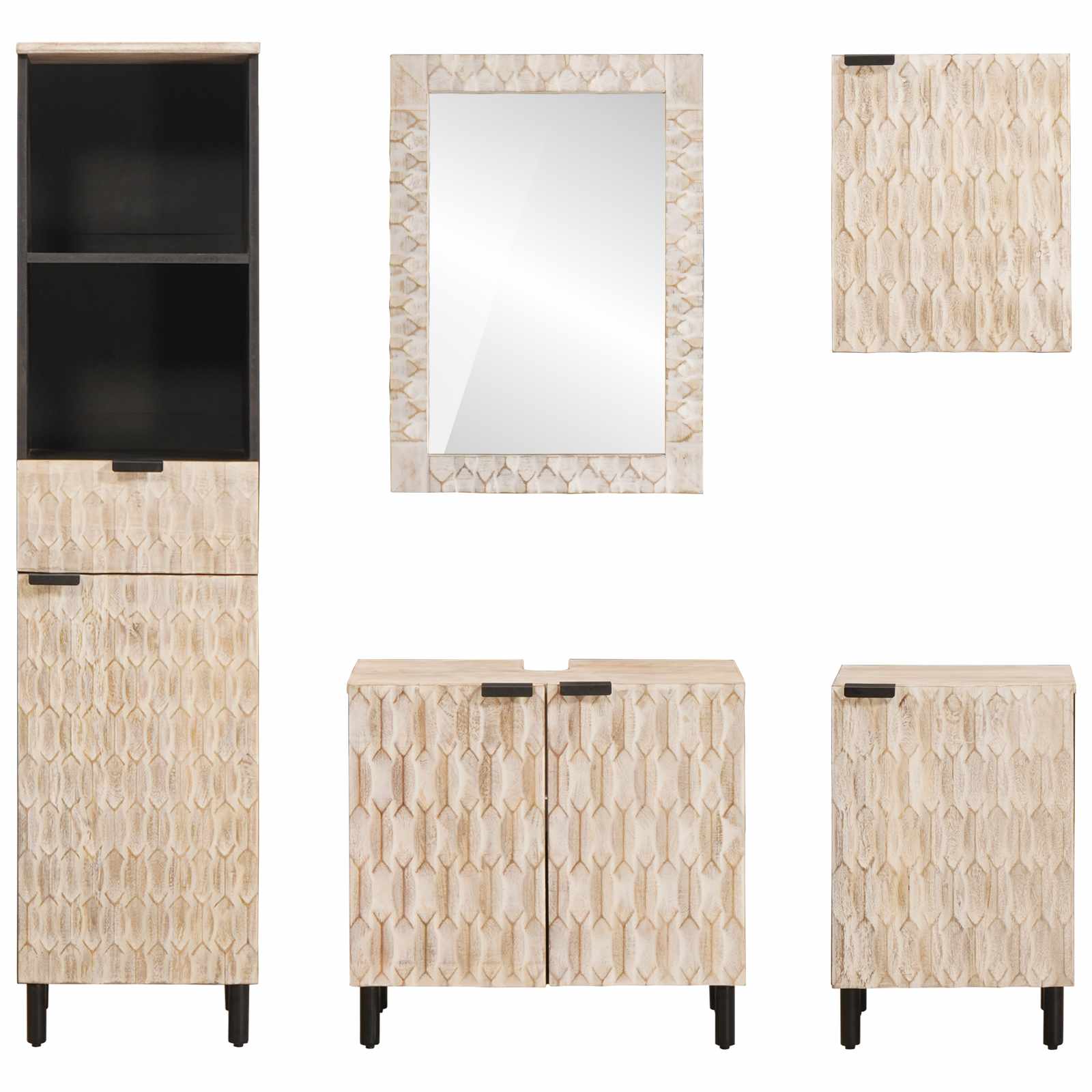 vidaXL Badkamer Sets met lade Witte Was Afwerking Massief Mango Hout