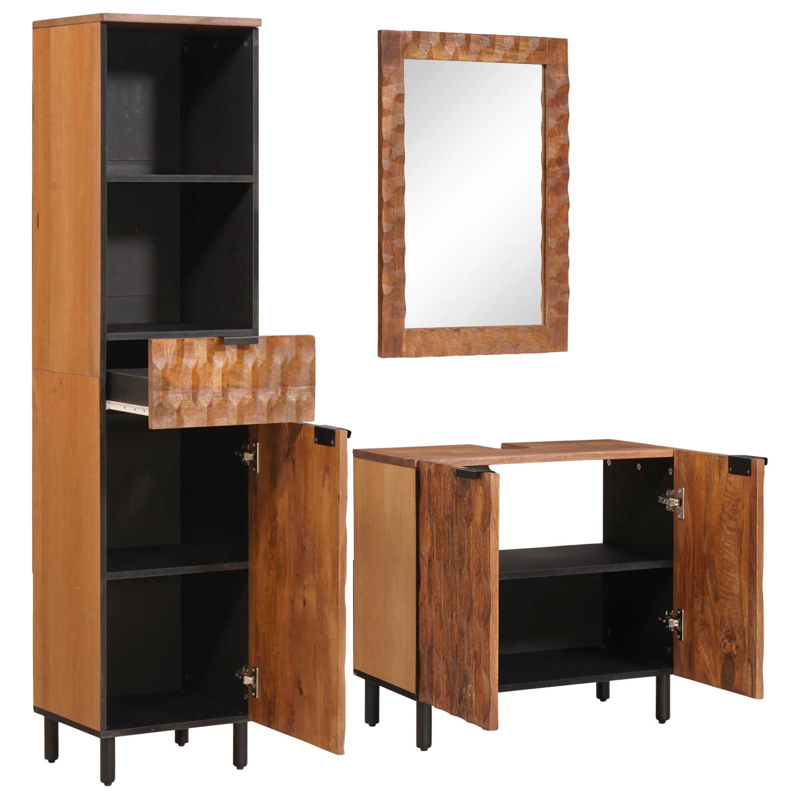 vidaXL Badkamer Sets met lade Witte Was Afwerking Massief Mango Hout