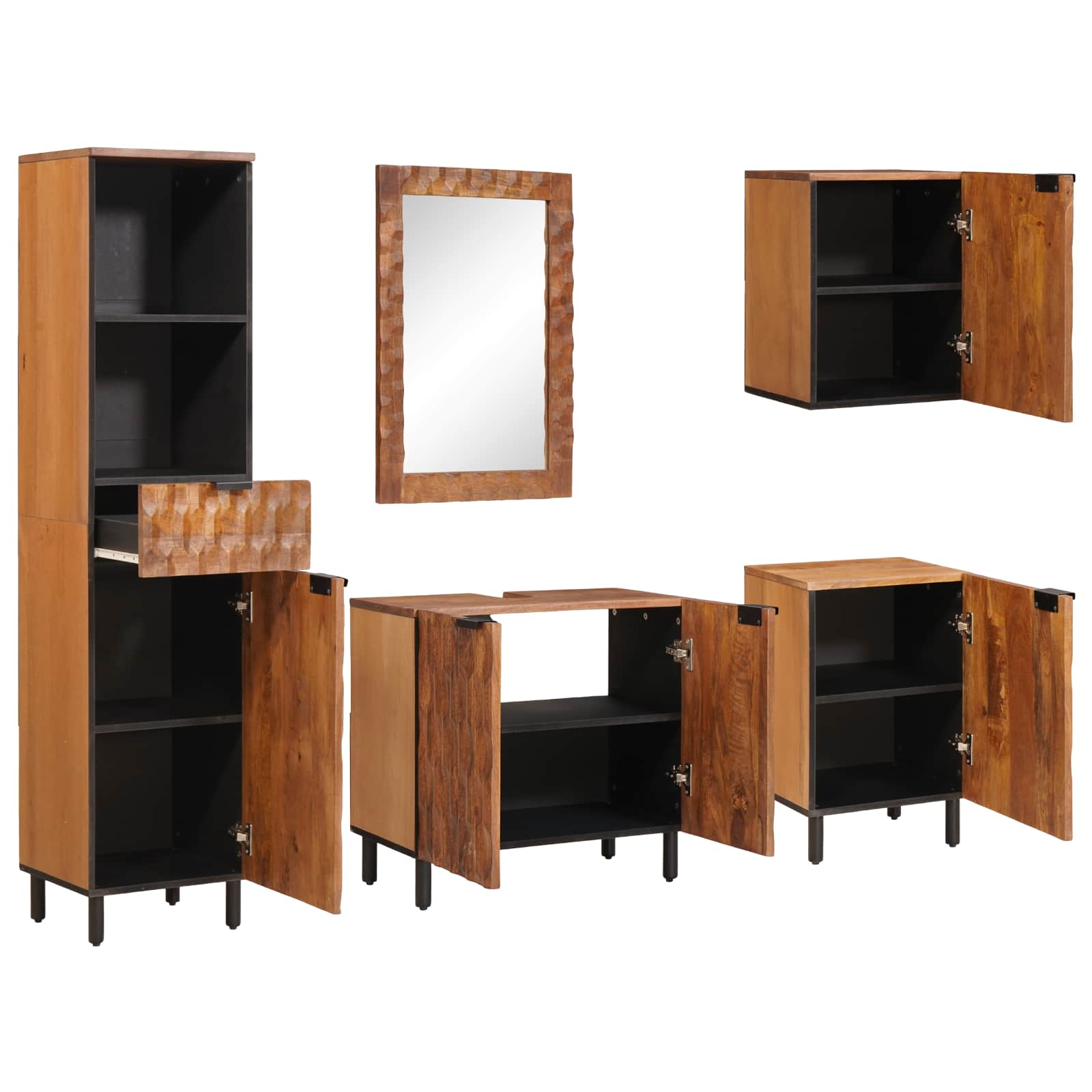 vidaXL Badkamer Sets met lade Witte Was Afwerking Massief Mango Hout