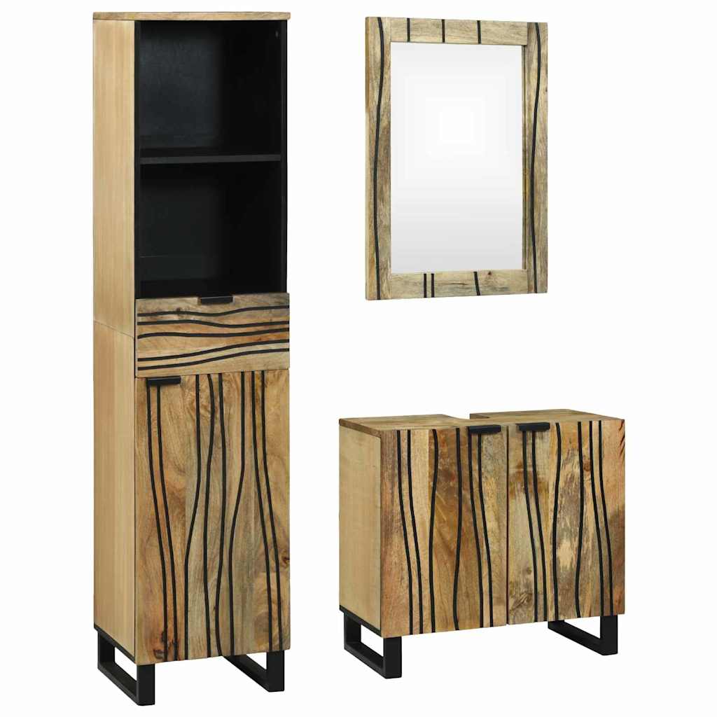 vidaXL Badkamermeubelset 3 pcs Bruin Hoog Massief Ruw Mango Hout