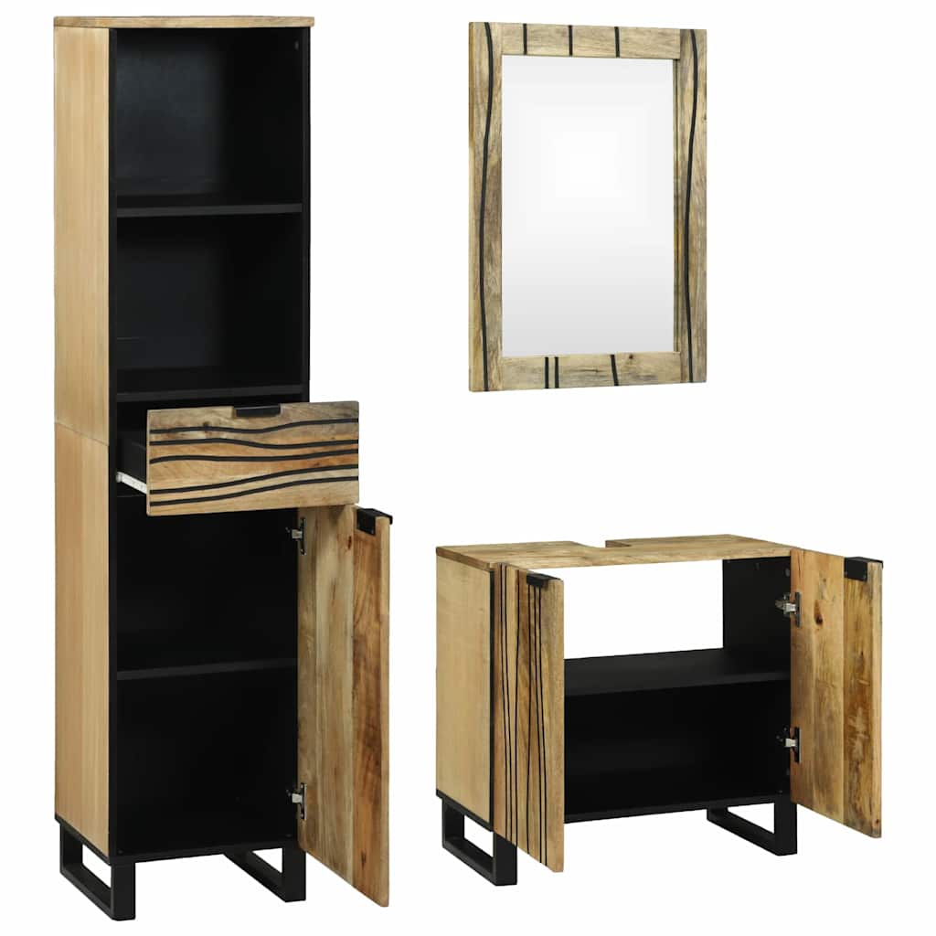 vidaXL Badkamermeubelset 3 pcs Bruin Hoog Massief Ruw Mango Hout
