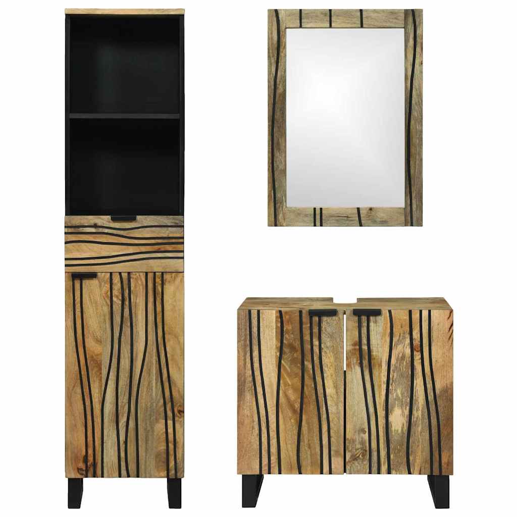 vidaXL Badkamermeubelset 3 pcs Bruin Hoog Massief Ruw Mango Hout