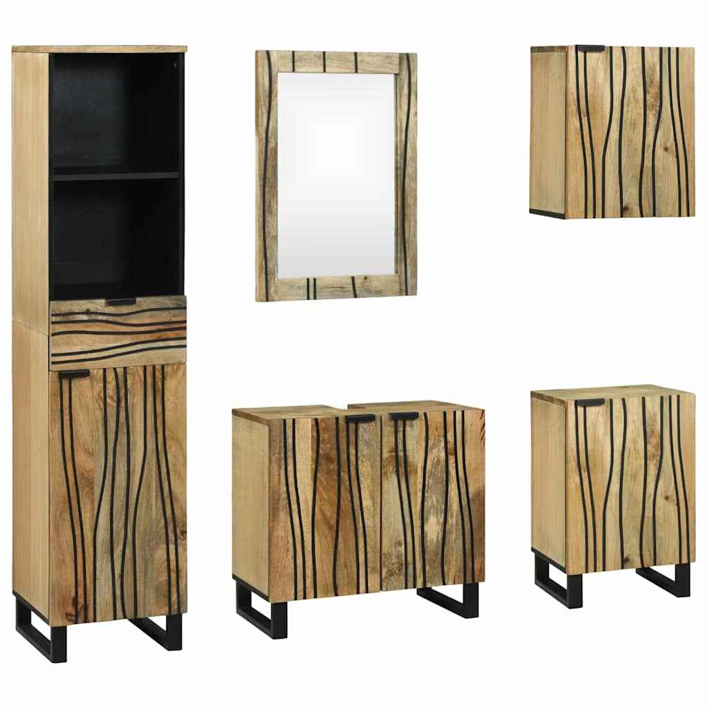 vidaXL Badkamermeubelset 5 pcs Bruin Medium Massief Ruw Mango hout