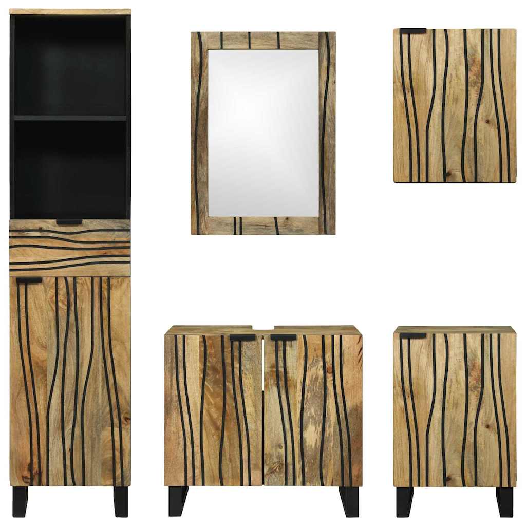 vidaXL Badkamermeubelset 5 pcs Bruin Medium Massief Ruw Mango hout