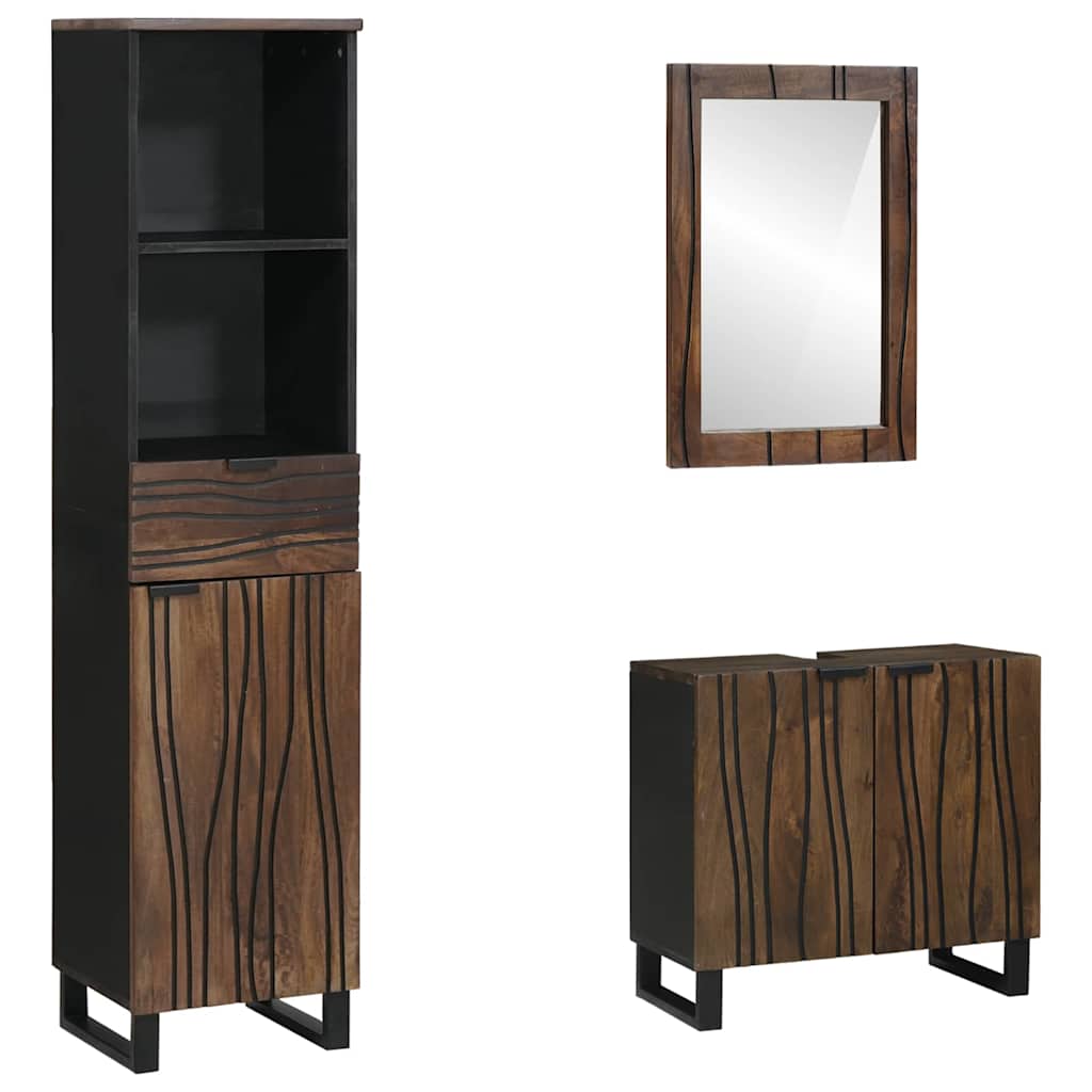 vidaXL Badkamermeubelset 3 pcs Bruin Hoog Massief Ruw Mango Hout