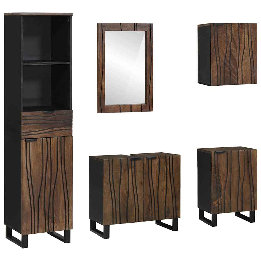 vidaXL Badkamermeubelset 5 pcs Bruin Medium Massief Ruw Mango hout