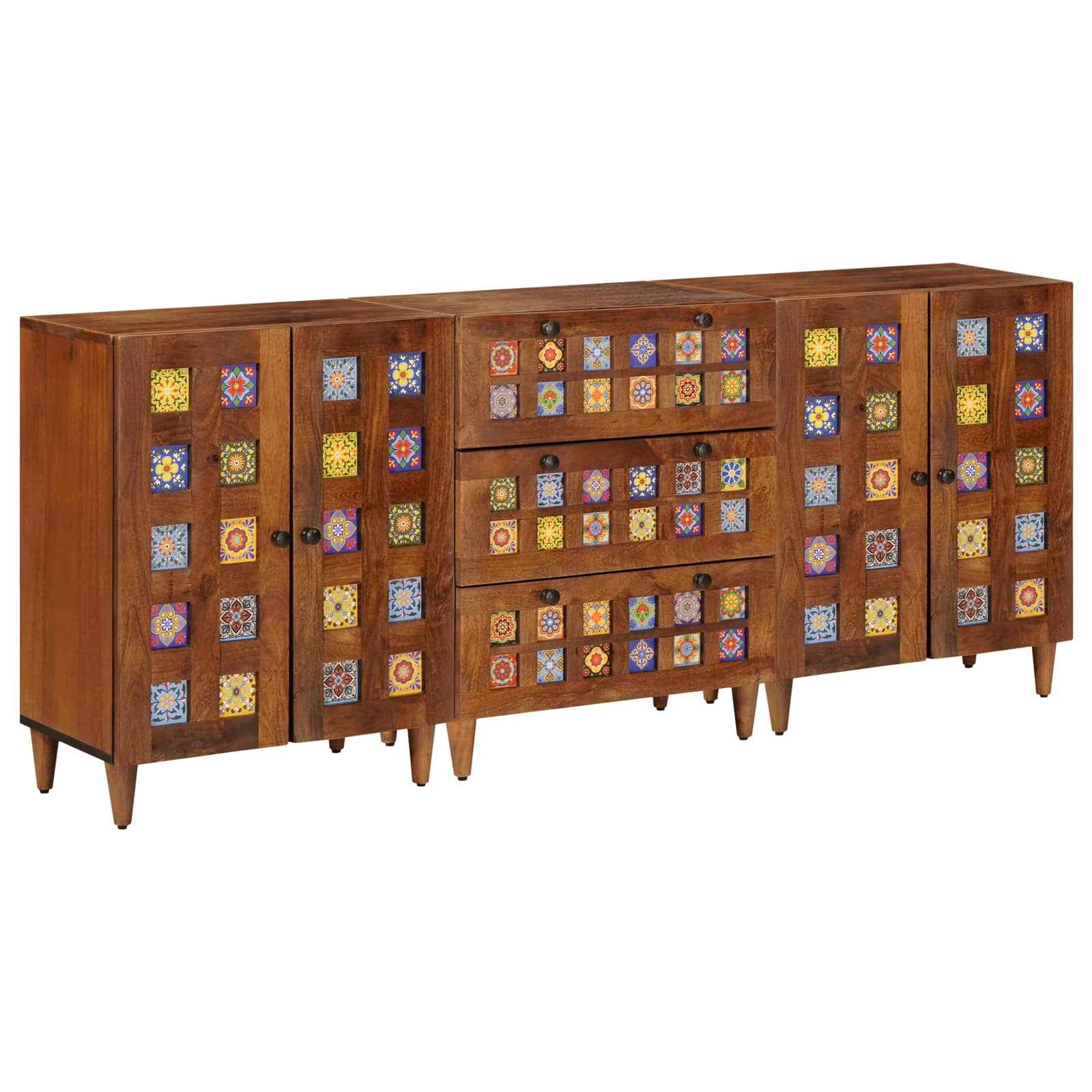 vidaXL Dressoir 3 pcs Walnotenhout Massief Mango Hout