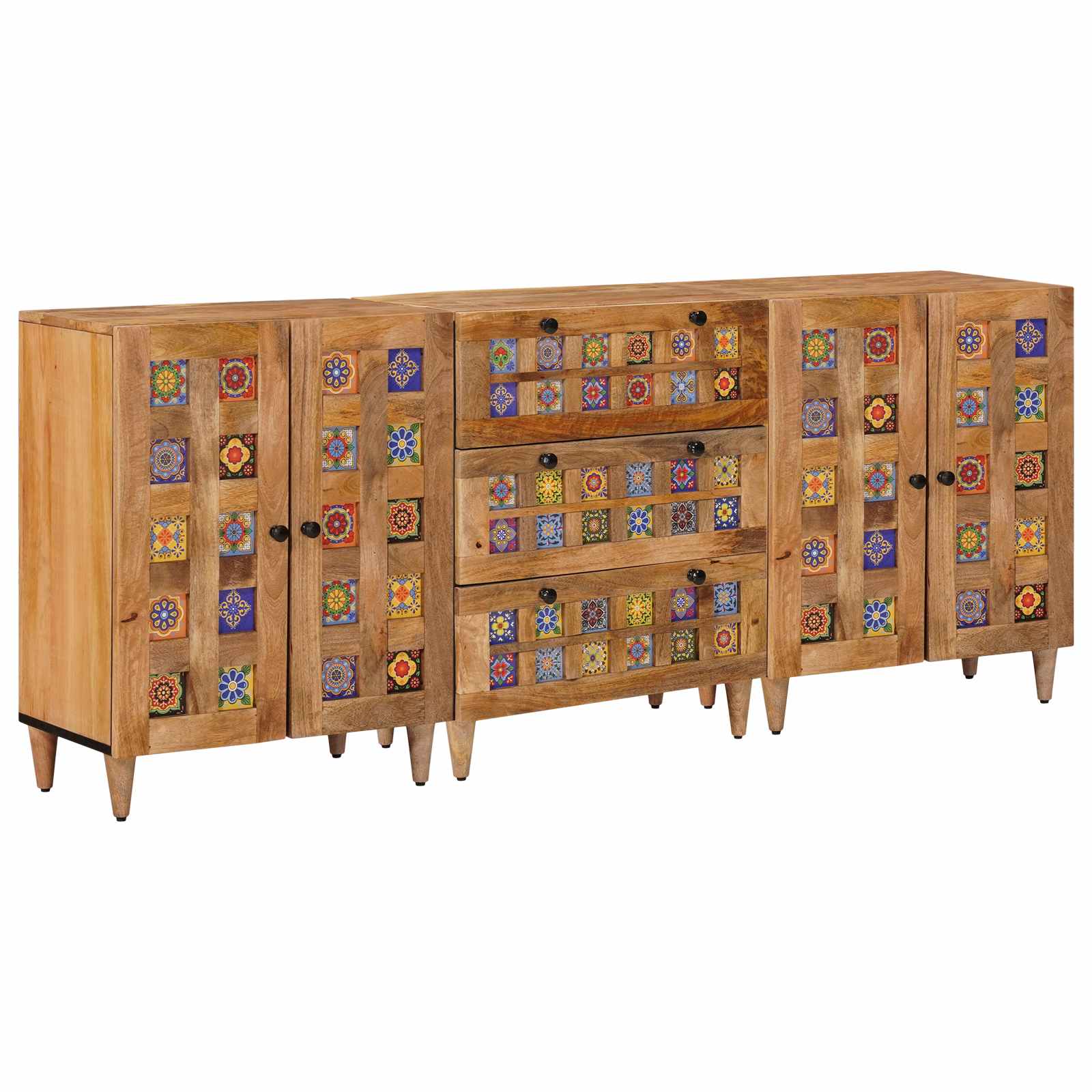 vidaXL Dressoir 3 pcs Walnotenhout Massief Mango Hout