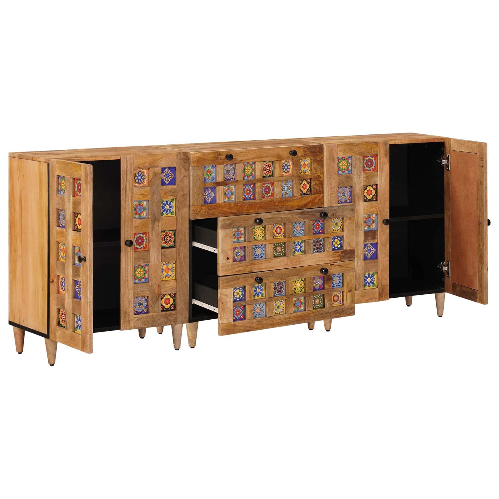 vidaXL Dressoir 3 pcs Walnotenhout Massief Mango Hout