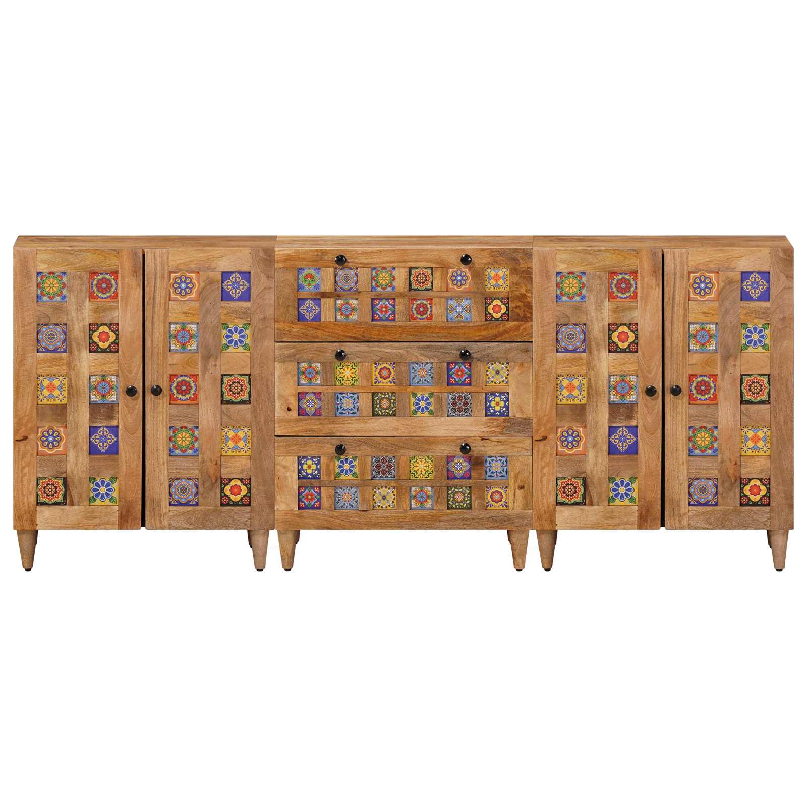 vidaXL Dressoir 3 pcs Walnotenhout Massief Mango Hout