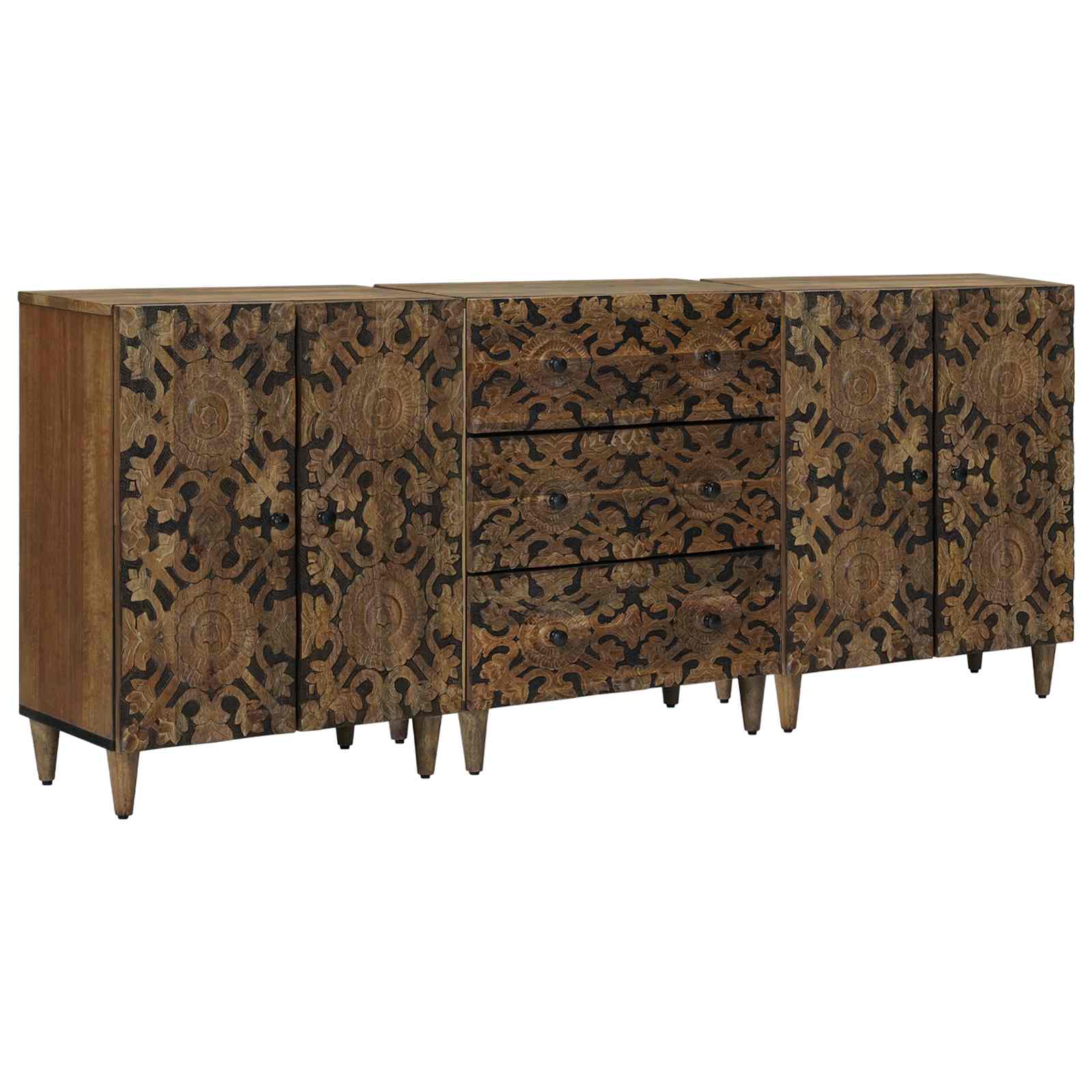 vidaXL Dressoir 3 pcs Wit 60 x 33,5 x 75 cm Massief Mango Hout