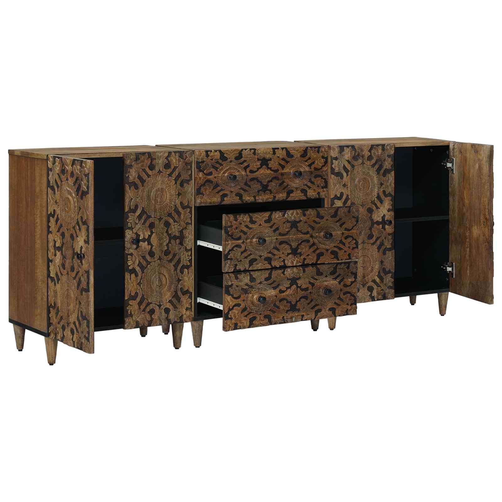 vidaXL Dressoir 3 pcs Wit 60 x 33,5 x 75 cm Massief Mango Hout
