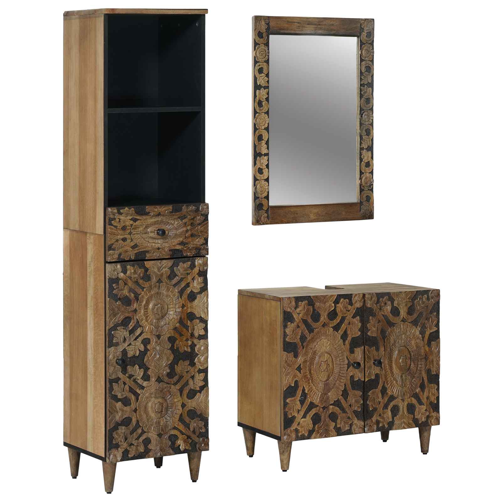 vidaXL Badkamermeubelset met lade 3 pcs Wit Massief Mango Hout