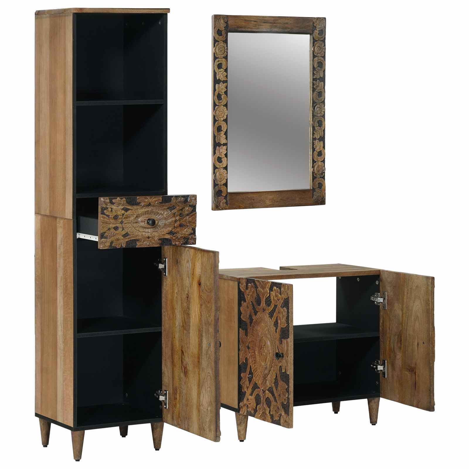 vidaXL Badkamermeubelset met lade 3 pcs Wit Massief Mango Hout