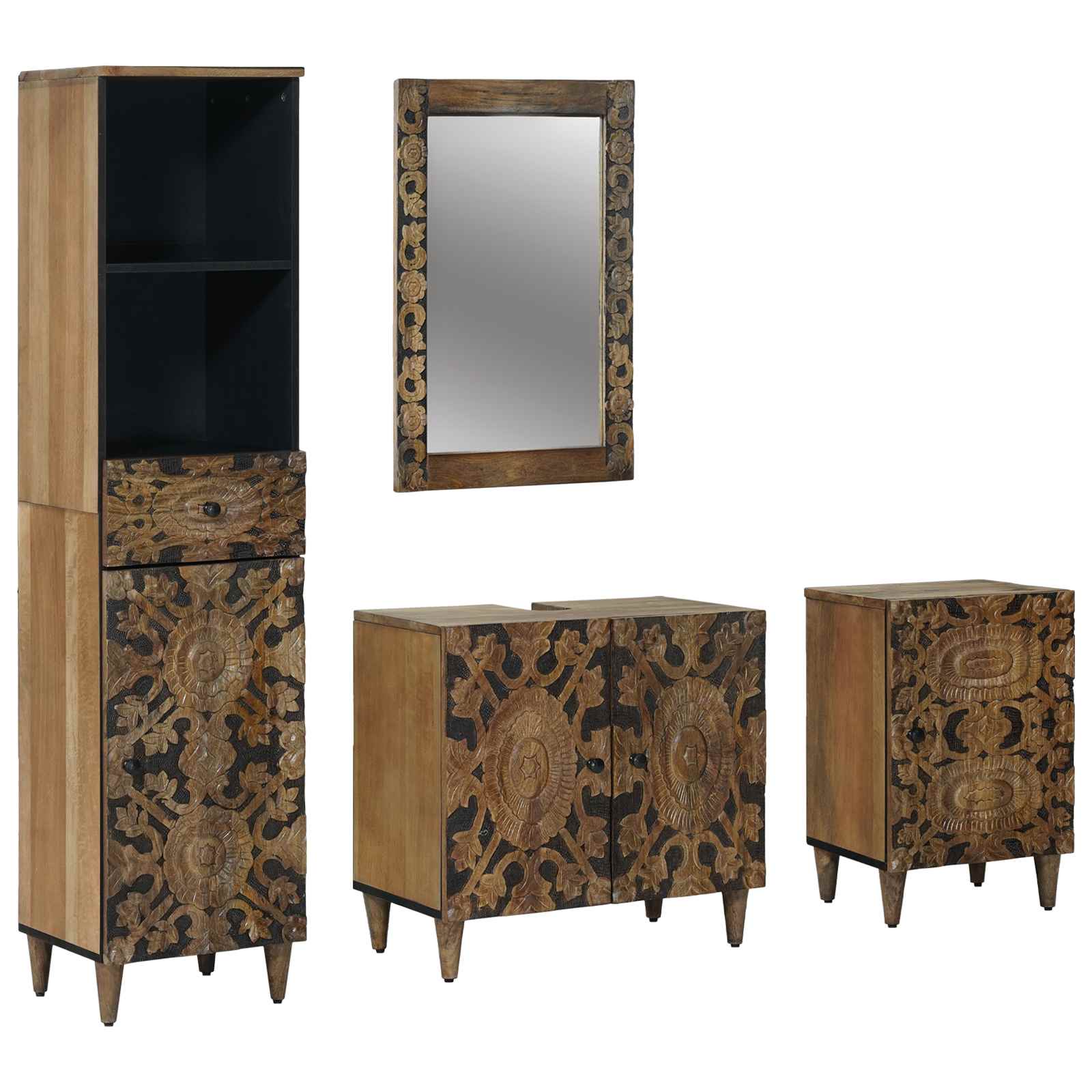 vidaXL Badkamermeubelset met lade 4 pcs Wit Massief Mango Hout
