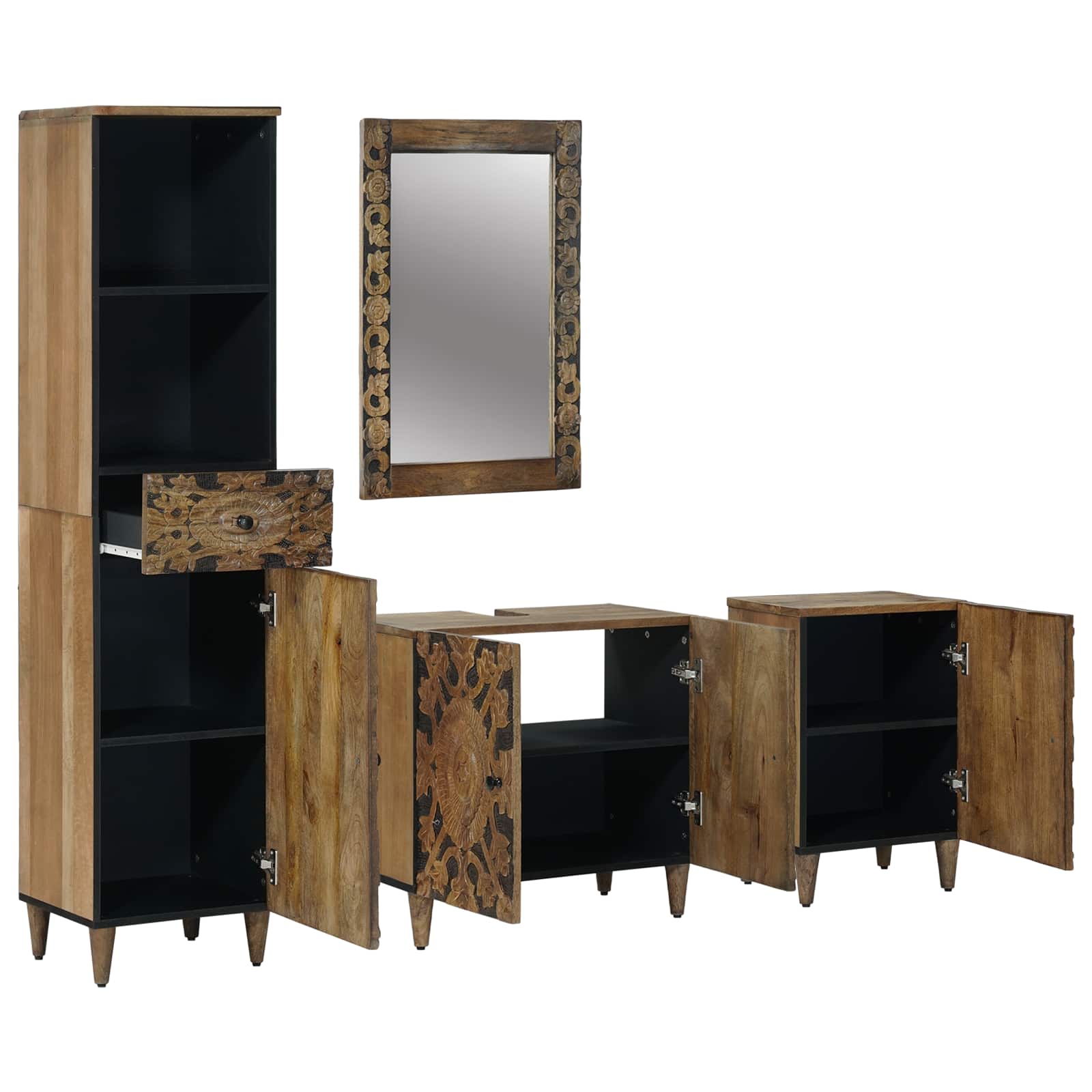 vidaXL Badkamermeubelset met lade 4 pcs Wit Massief Mango Hout