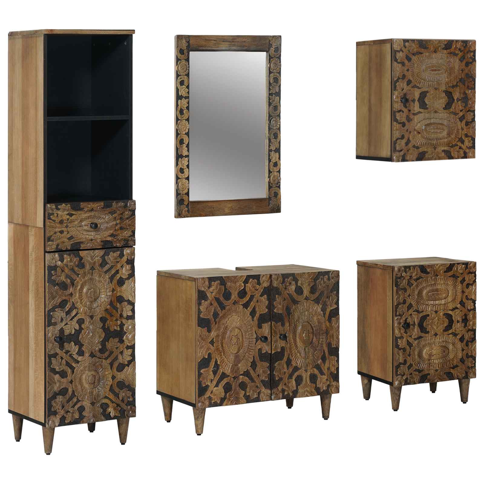 vidaXL Badkamermeubelset met lade 5 pcs Wit Massief Mango Hout