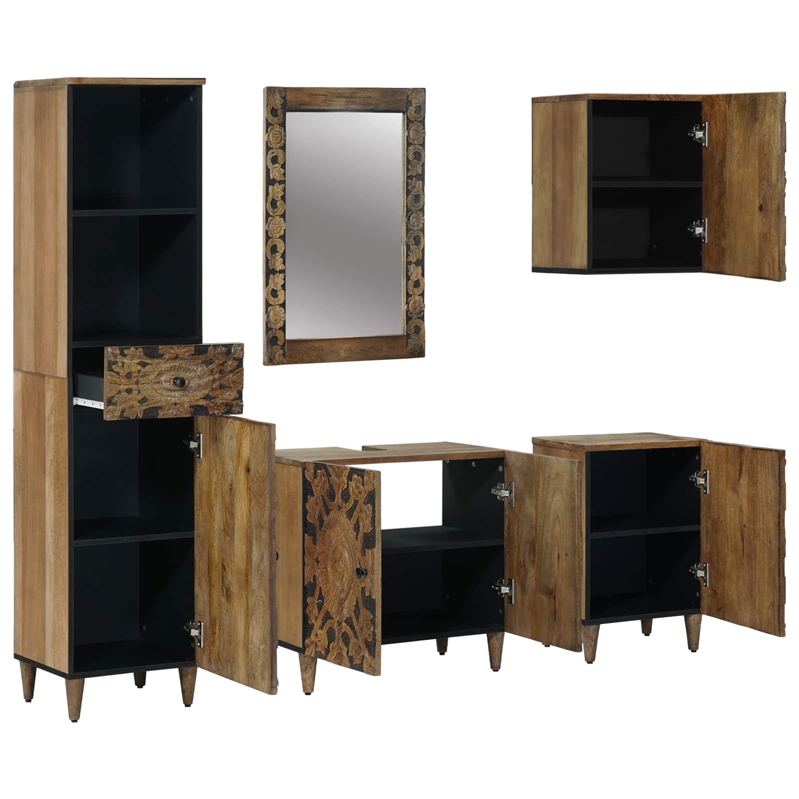 vidaXL Badkamermeubelset met lade 5 pcs Wit Massief Mango Hout