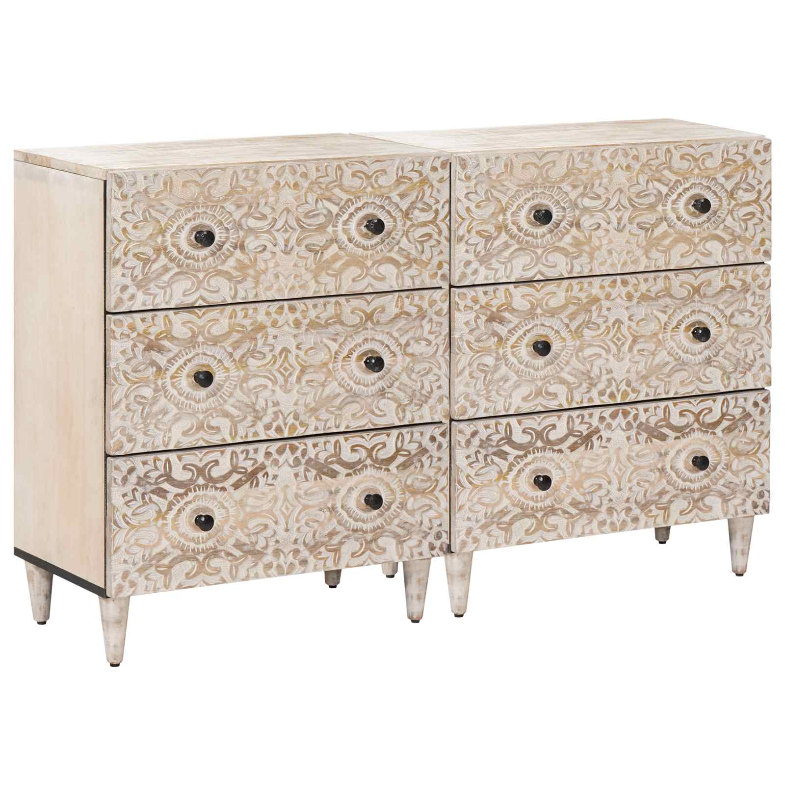 vidaXL Dressoir 2 pcs Wit 60 x 33,5 x 75 cm Massief Mango Hout