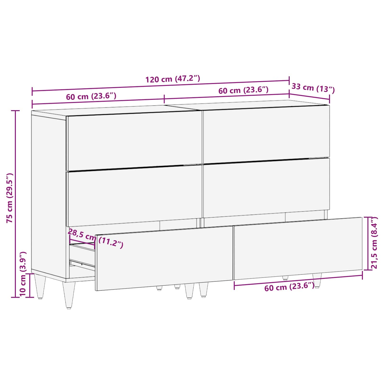 vidaXL Dressoirs 2 st Honingbruin 60x33.5x75 cm Massief Ruw Hout Mango