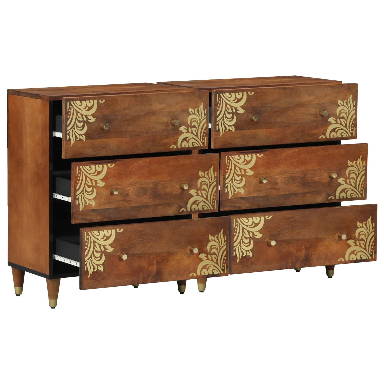 vidaXL Dressoirs 2 st Honingbruin 60x33.5x75 cm Massief Ruw Hout Mango