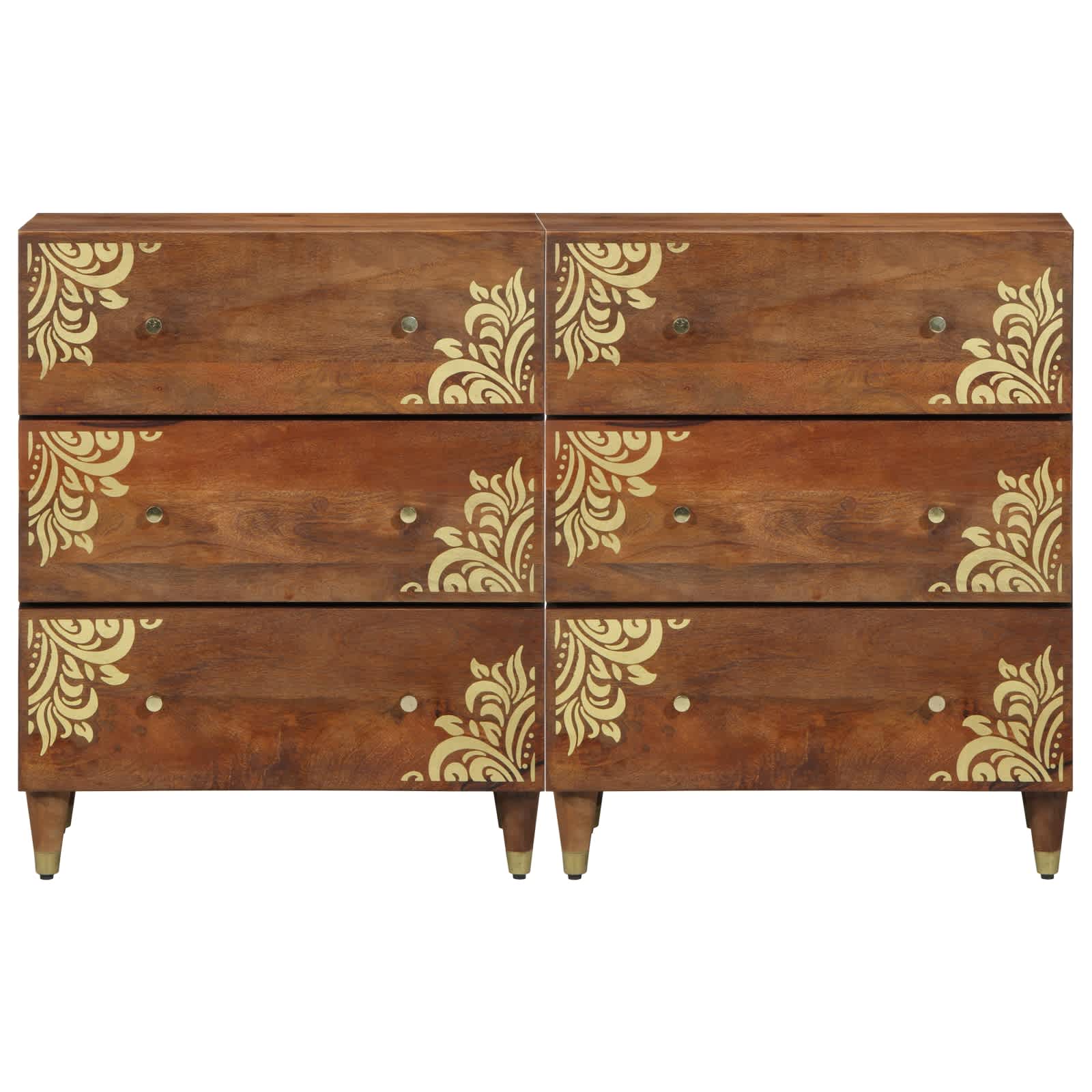 vidaXL Dressoirs 2 st Honingbruin 60x33.5x75 cm Massief Ruw Hout Mango