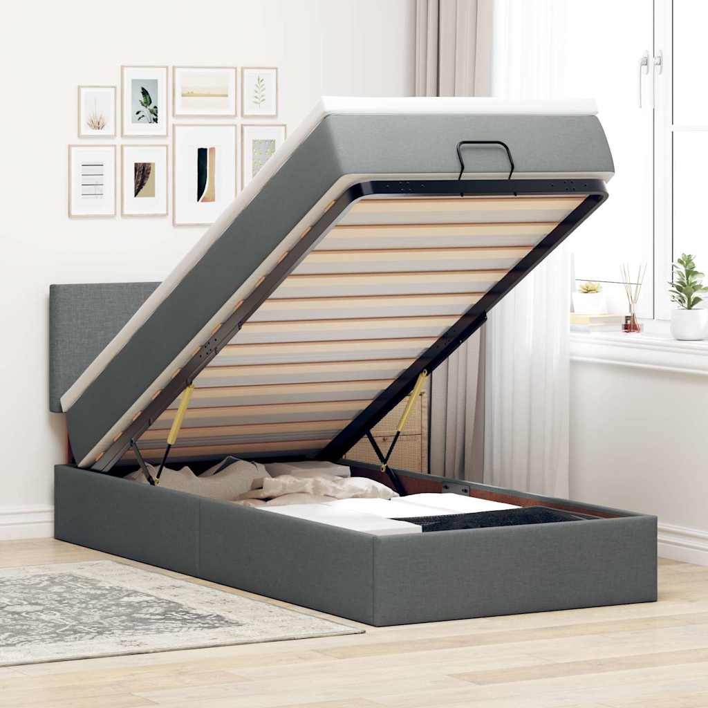 vidaXL Ottoman bed met matras en LED's 90x200 cm stof zwart