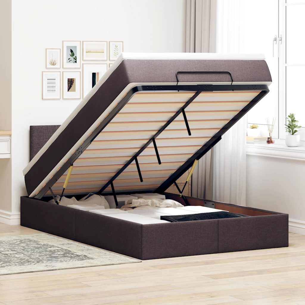 vidaXL Ottoman bed met matras en LED's 90x200 cm stof zwart