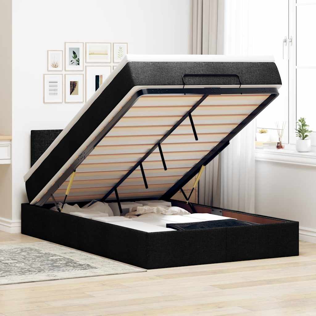 vidaXL Ottoman bed met matras en LED's 90x200 cm stof zwart