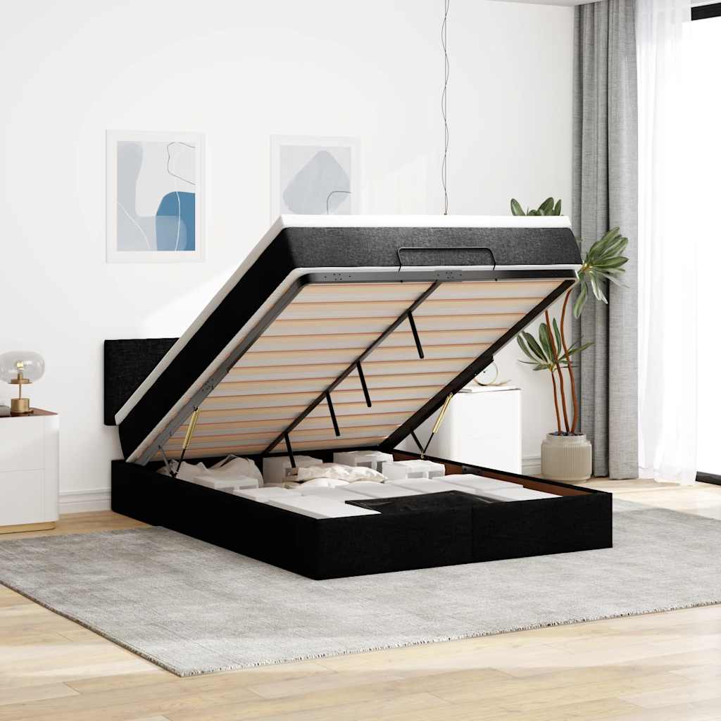 vidaXL Ottoman bed met matras en LED's 90x200 cm stof zwart