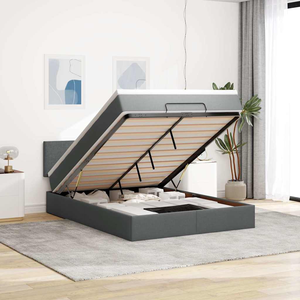 vidaXL Ottoman bed met matras en LED's 90x200 cm stof zwart