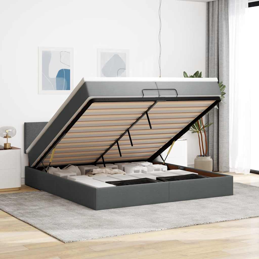 vidaXL Ottoman bed met matras en LED's 90x200 cm stof zwart