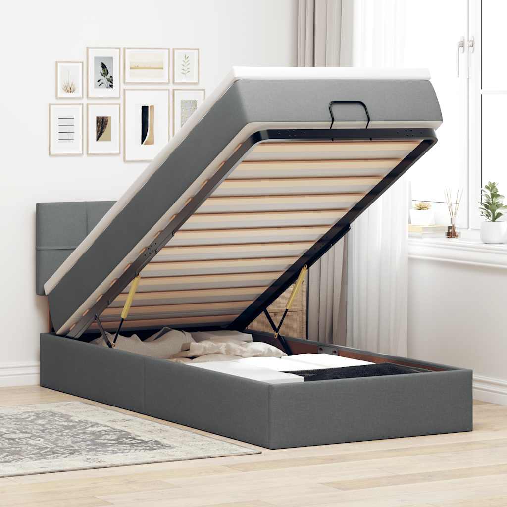 vidaXL Ottoman bed met matras en LED's 90x200 cm stof zwart