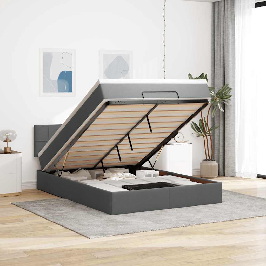 vidaXL Ottoman bed met matras en LED's 90x200 cm stof zwart