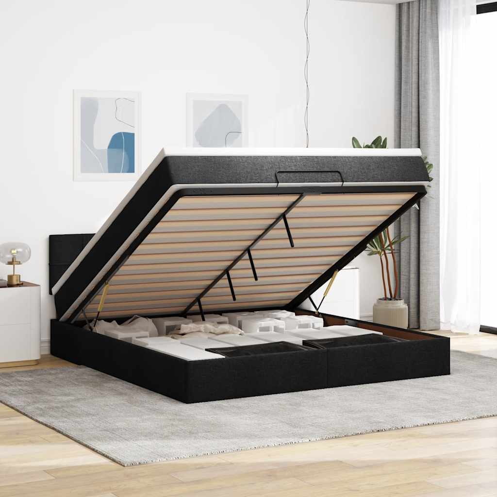 vidaXL Ottoman bed met matras en LED's 90x200 cm stof zwart