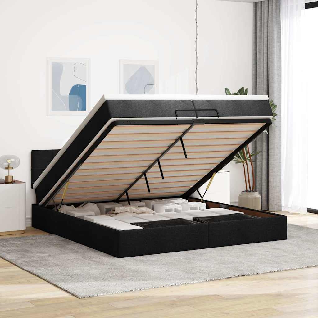 vidaXL Ottoman bed met matras en LED's 90x200 cm stof zwart
