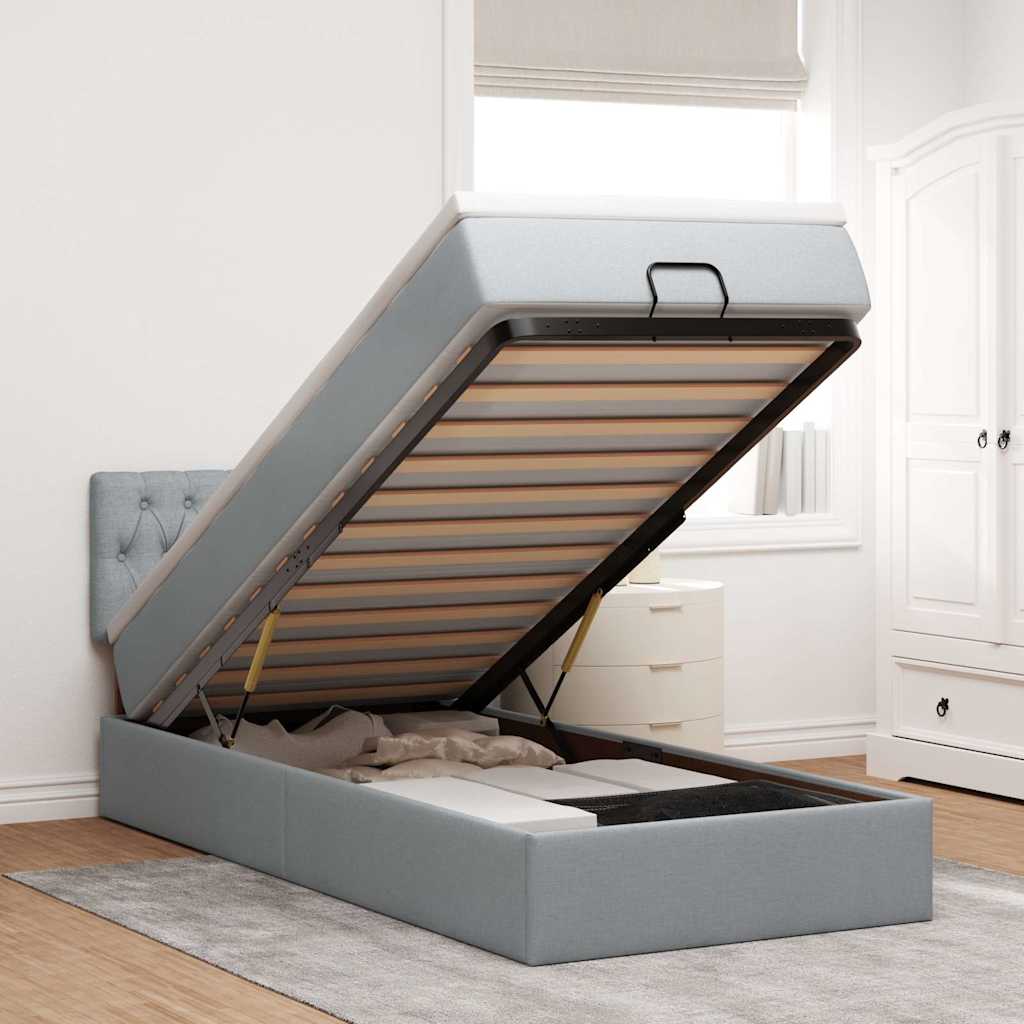 vidaXL Ottoman bed met matras en LED's 90x200 cm stof zwart